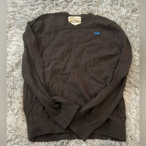 Hollister Men's Dark Gray V-Neck Sweater
